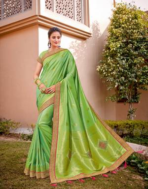 As vibrant as freshly sporuted greens in the nature, this saree is for every woman who likes to stand out in the crowd while looking aesthetically pleasing. 