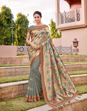 personify the essence of Indian elegance and grace in this elaborately weaved pallu saree . Pair with gorgeous chandbalis and appear wonderful