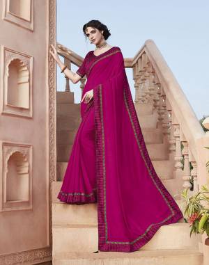This Festive Season, Look The Most Elegant And Confident Of all Wearing This Designer Jari Embroidered Saree In Dark Pink Highlighted With Thread Work, Also It Is Silk Based Which Gives A Rich Look To Your Personality.?