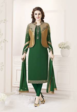 Celebrate This Festive Season With Beauty And Comfort Wearing This Designer Koti Patterned Straight Suit In Green & Golden Color. Its Top Is Fabricated on Georgette Paired With Santoon Bottom And Chiffon Fabricated Dupatta. All Its Fabrics Are Light Weight And Ensures Superb Comfort All Day Long