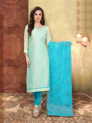 Add This Lovely Rich And Elegant Looking Silk Based Designer Straight Suit To Your Wardrobe In Sky Blue Color. Its Top Is Fabricated On Chanderi Silk Paired With Cotton Based Bottom And Orgenza Dupatta.