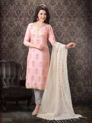 Add This Lovely Rich And Elegant Looking Silk Based Designer Straight Suit To Your Wardrobe In Baby Pink Color. Its Top Is Fabricated On Jacquard Silk Paired With Cotton Silk Based Bottom And Art Silk Dupatta.