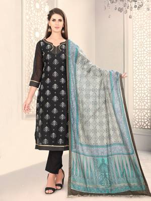 Add This Lovely Rich And Elegant Looking Chanderi Silk Based Designer Straight Suit To Your Wardrobe In Black Color. Its Rich Fabric And Unique Color Pallete Will Definitely Earn You Lots Of Compliments From Onlookers. 