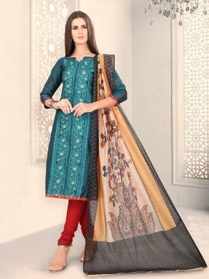 Add This Lovely Rich And Elegant Looking Chanderi Silk Based Designer Straight Suit To Your Wardrobe In Blue Color. Its Rich Fabric And Unique Color Pallete Will Definitely Earn You Lots Of Compliments From Onlookers. 