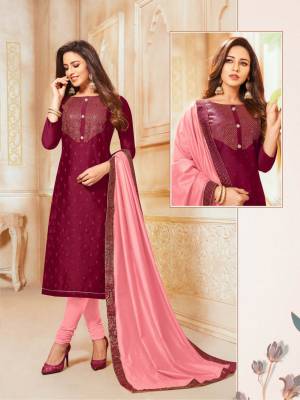 Grab This Pretty Designer Straight Suit In Magenta Pink Colored Top Paired With Pink Colored Bottom And Dupatta. Its Top Is Soft Silk Based Paired With Cotton Bottom And Chanderi Silk Fabricated Dupatta.