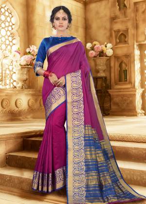 Flaunt Your Rich And Elagant Taste Wearing This Pretty Attractive Saree In Magenta Pink Color Paired With Contrasting Royal Blue Colored Blouse. This Saree And Blouse Are Fabricated On Khadi Silk Which Also Gives A Rich Look To Your Personality. Buy Now.