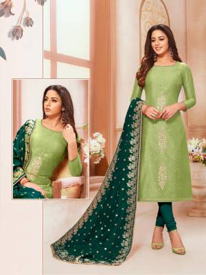 Look Pretty In This Designer Straight Suit In Green Colored Top Paired With Teal Green Colored Bottom And Dupatta. Its Top Is Fabricated On Modal Silk Paired With Cotton Bottom And Jacquard Silk Dupatta. 