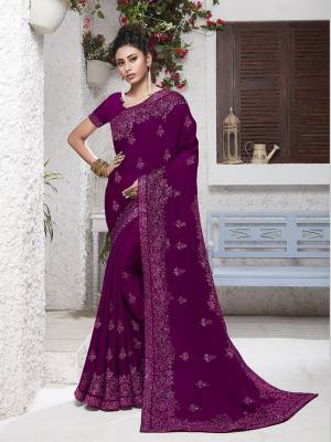 Celebrate This Festive Season With Beauty And Comfort Wearing This Pretty Light Weight Embroidered Saree In Purple Color. This Saree Is Chiffon Based Paired With Art Silk Fabricated Blouse. Buy Now.