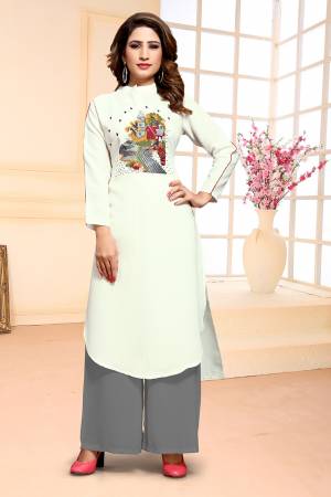 Grab This Pretty Embroidered Dress Material For Your Casual Or Semi-Casual Wear In White Colored Top Paired With Grey Colored Bottom. Its Top Is Cotton Based Paired With Soft Muslin Bottom. Get This Stitched As Per Your Desired Fit and Comfort.  