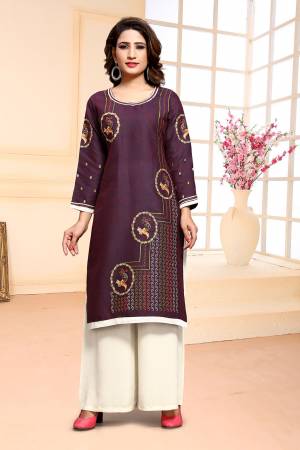 Grab This Pretty Embroidered Dress Material For Your Casual Or Semi-Casual Wear In Purple Colored Top Paired With White Colored Bottom. Its Top Is Cotton Based Paired With Soft Muslin Bottom. Get This Stitched As Per Your Desired Fit and Comfort.  