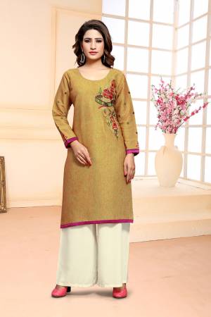 Add This Designer Dress Material In Occur Yellow colored Top Paired With White Colored Bottom. Its Top Is cotton Based Paired With Muslin Bottom. Buy This Pretty Thread Embroidered Dress Material Now.