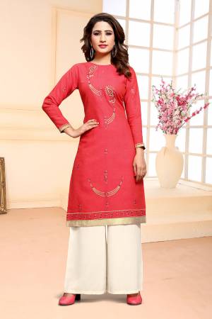 Grab This Pretty Embroidered Dress Material For Your Casual Or Semi-Casual Wear In Dark Pink Colored Top Paired With White Colored Bottom. Its Top Is Cotton Based Paired With Soft Muslin Bottom. Get This Stitched As Per Your Desired Fit and Comfort.  