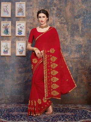 Celebrate This Festive Season With Beauty And Comfort Wearing This?Pretty Elegant Designer Saree In Red Color. This Saree And Blouse Are Fabricated On Georgette Beautified With Jari Embroidery And Tone To Tone Resham Work. Buy Now.