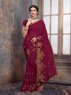 Celebrate This Festive Season With Beauty And Comfort Wearing This?Pretty Elegant Designer Saree In Magenta Pink Color. This Saree And Blouse Are Fabricated On Georgette Beautified With Jari Embroidery And Tone To Tone Resham Work. Buy Now.