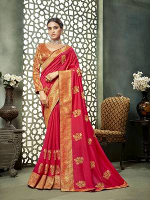 Celebrate This Festive Season With Beauty And Comfort Wearing This Durable And Light Weight Designer Saree In Rani Pink Color. This Saree Is Fabricated On Art Silk Paired With Brocade Fabricated Blouse. Buy Now.