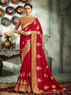 Celebrate This Festive Season With Beauty And Comfort Wearing This Durable And Light Weight Designer Saree In Red Color. This Saree Is Fabricated On Art Silk Paired With Brocade Fabricated Blouse. Buy Now.