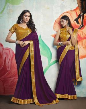 Celebrate This Festive Season With Beauty And Comfort Wearing This Simple And Elegant Looking Designer Saree In Purple Color Paired With Contrasting Musturd Yellow Colored Blouse. This Saree IS Silk Based Paired With Jacquard Silk Fabricated Blouse.
