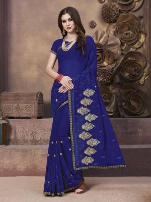 For Your Semi-Casual Wear, Grab This Pretty Saree In Royal Blue?Color. This Saree And Blouse Are Georgette Based With A Minimal Of Embroidery Work With Jari & Thread.