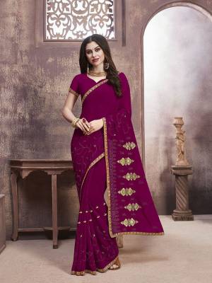 For Your Semi-Casual Wear, Grab This Pretty Saree In Magenta Pink?Color. This Saree And Blouse Are Georgette Based With A Minimal Of Embroidery Work With Jari & Thread.