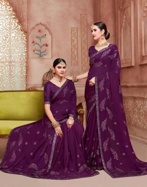Celebrate This Festive Season With Beauty And Comfort Wearing This?Pretty Light Weight Embroidered Saree In Purple Color. This Saree Is Chiffon Based Paired With Art Silk Fabricated Blouse. Buy Now