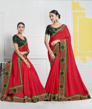 Look Beautiful In Attractive Designer Saree In Dark Pink Color Paired With Contrasting Dark Green Colored Blouse. This Saree And Blouse Are Silk Based Beautified With Detailed Attractuve Embroidery. Buy This Saree Now.
