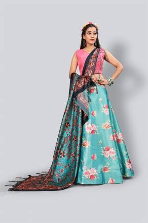 Celebrate This Festive Season With Beauty And Comfort Wearing This Lovely Digital Printed Designer Lehenga Choli In Pink Colored Blouse Paired With Blue Colored Lehenga And Blue & Multi Colored Dupatta. This Pretty Blouse And Lehenga Are Satin Silk Based Paired With Assam Silk Fabricated Dupatta. 