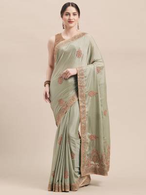 Get Ready For The Upcoming Wedding And Festive Season With This Very Beautiful Designer Saree In Elegant Pastel Green Color Paired With Pastel Green Colored Blouse. This Saree And Blouse Are Fabricated On Chinon Silk Beautified With Jari & Thread Embroidery Highlighted With Stone Work. Its Pretty Elegant Color And Rich Fabric Will Earn You Lots Of Compliments From Onlookers. 