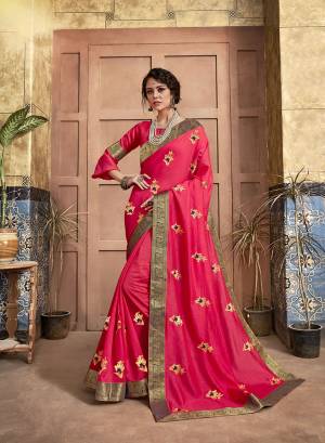 Look Beautiful In This Designer Rani Pink Colored Saree Beautified With Small Embroidered Motifs. This Saree And Blouse Are Silk Based Which Gives A Rich Look To Your Personality. 