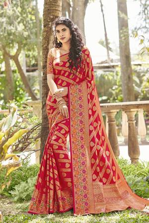 For A Proper Traditional Wear, Grab This Designer Silk Based Saree In Red Color. This Saree And Blouse Are Fabricated On Art Silk Beautified With Attractive Detailed Weave. Buy Now.