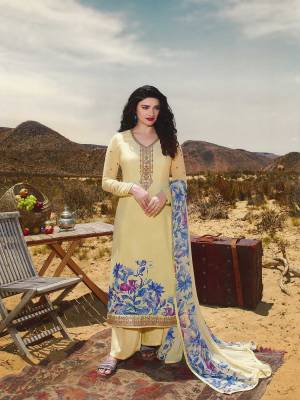 Rich And Elegant Looking Designer Straight Suit IS Here In All Over Light Yellow Color. Its Beautiful Top And Bottom Are Fabricated On Crepe Paired With Chiffon Fabricated Dupatta. Its Fabric Is Light Weight, Soft Towards Skin And Easy To Carry All Day Long. 