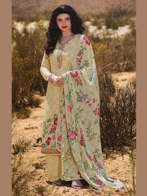 Rich And Elegant Looking Designer Straight Suit IS Here In All Over Cream Color. Its Beautiful Top And Bottom Are Fabricated On Crepe Paired With Chiffon Fabricated Dupatta. Its Fabric Is Light Weight, Soft Towards Skin And Easy To Carry All Day Long. 