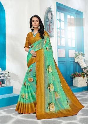 For Your Semi-Casuals Or Festive Wear ,Grab This Designer Saree In Light Green Color Paired With Musturd Yellow Colored Blouse. This Printed Saree Is Fabricated On Cora Checks. It Is Light Weight, Durable And Easy To Carry.