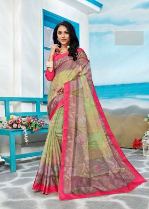 For Your Semi-Casuals Or Festive Wear ,Grab This Designer Saree In Multi Color Paired With Dark Pink Colored Blouse. This Printed Saree Is Fabricated On Cora Checks. It Is Light Weight, Durable And Easy To Carry.