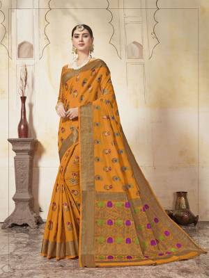 Celebrate This Festive Season Wearing This Designer Silk Based Saree In Musturd Yellow Color. This Saree And Blouse Are Fabricated On Art Silk Beautified With Weave All Over. 