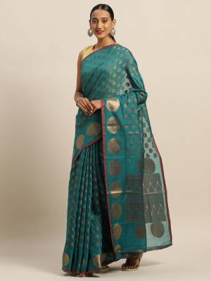 Simple And Elegant Looking Designer Weaved Saree Is Here In Teal Blue?Color Paired With Teal Blue Colored Embroidered Blouse. This Saree And Blouse Are Fabricated On Handloom Silk Which Is Durable, Light Weight And Easy To Care For.