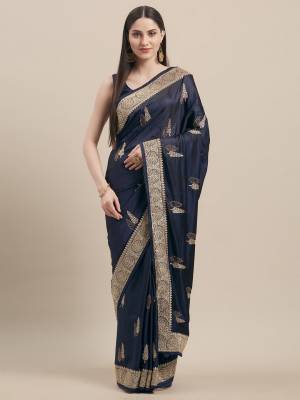 Flaunt Your Rich and Elegant Taste In Minimal Embroidered Designer saree In Navy Blue Color Paired With Navy Blue Colored Blouse. This Pretty Saree Is Fabricated On Satin Silk Paired With Art Silk Fabricated Blouse. 
