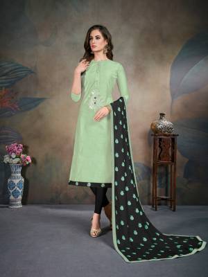 Enhance Your Personality Wearing This Designer Straight Suit In Light Green Color Paired With Black Colored Dupatta. Its Top Is Fabricated On Modal Silk Paired With Cotton Bottom And Digital Printed Dupatta. 