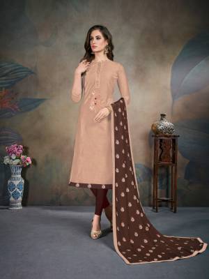 Enhance Your Personality Wearing This Designer Straight Suit In Beige Color Paired With Brown Colored Dupatta. Its Top Is Fabricated On Modal Silk Paired With Cotton Bottom And Digital Printed Dupatta. 