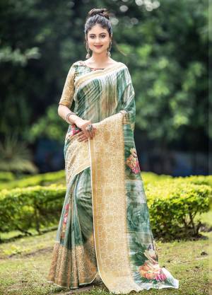 Simple And Elegant Looking Designer Saree Is Here In Teal Green Color Paired With Teal Green Colored Blouse. This Saree And Blouse Are Fabricated On Cotton Beautified With Print And Weave. Buy This Saree Now.