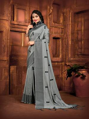 Grab This  Very Pretty Designer Saree In Grey Color Paired With Black Colored Blouse. This Saree And Blouse Are Fabricated On Art Silk Beautified With Thread Embroidery. It Is Light In Weight And Easy To Carry Throughout The Gala. 