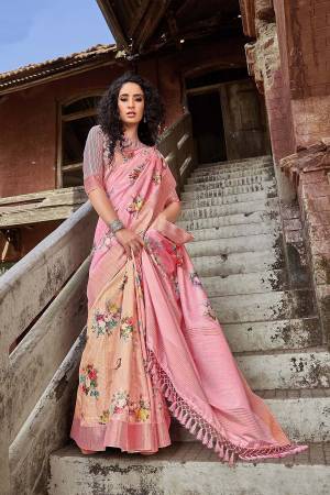 Look Pretty Wearing This Designer Pink Colored Saree. This Saree And Blouse Are Satin Silk Based Beautified With Digital Prints All Over. 