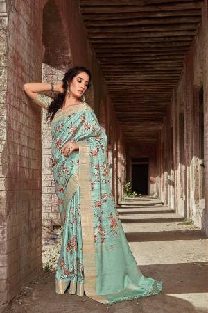 Flaunt Your Rich And Elegant Taste Wearing This Designer Digital Printed Saree In Baby Blue Color. This Saree And Blouse Are Fabricated On Satin Silk Giving A Rich Look To Your Personality. 