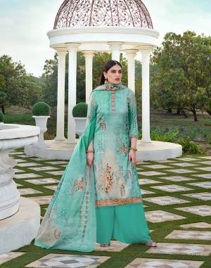 For Your Semi-Casual Or Festive Wear, Grab This Very Comfortable Soft Fabricated Designer Straight Suit In Sea Green Color. Its Pretty Top Is Cotton Silk Based Paired With Lawn Cotton And Soft cotton Dupatta. It Is Light In Weight, Durable And Easy To Care For.