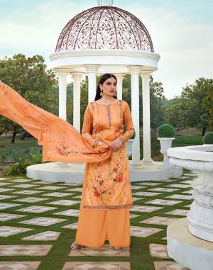 A Must Have Range In Your Wardrobe Is Here With This Designer Straight Suit In Light Orange Color. Its Top Is Fabricated On Cotton Silk Paired With Lawn Cotton And Soft Cotton Dupatta. All Its Fabrics Are soft Towards Skin And Ensures Superb Comfort.