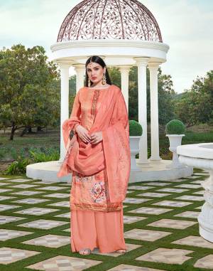 A Must Have Range In Your Wardrobe Is Here With This Designer Straight Suit In Dark Peach Color. Its Top Is Fabricated On Cotton Silk Paired With Lawn Cotton And Soft Cotton Dupatta. All Its Fabrics Are soft Towards Skin And Ensures Superb Comfort.