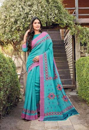 For your Semi-Casual Wear, Grab This Saree In Blue Color. This Saree And Blouse Are Fabricated On Kora Satin Beautified With Prints. Buy This Pretty Saree Now.