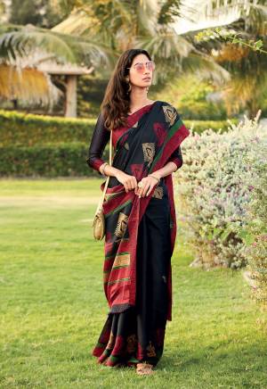 For your Semi-Casual Wear, Grab This Saree In Black Color. This Saree And Blouse Are Fabricated On Kora Satin Beautified With Prints. Buy This Pretty Saree Now.