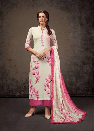 Add This Pretty Elegant Designer Straight Suit To Your Wardrobe In Off-White And Pink Color. Its Top Is Fabricated On Crepe Silk Paired With Santoon Bottom And Chinon Fabricated Dupatta. Its Top And Dupatta Are Beautified With Digital Print Gicing A Subtle Rich Look. 