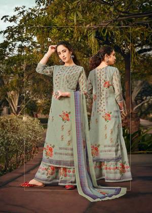 Grab This Pretty Designer Straight Suit In All Over Pastel Green Color. Its Pretty Top, Bottom And Dupatta Are Fabricated On Georgette Beautified With Prints And Stone Work. It Is Light In Weight And Easy To Carry All Day Long. 