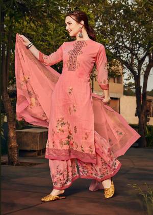 Celebrate This Festive And Wedding Season With This Pretty Straight Suit In Pink Color. Its Top, Bottom And Dupatta Are Georgette Based Beautified With Prints And Stone Work. 